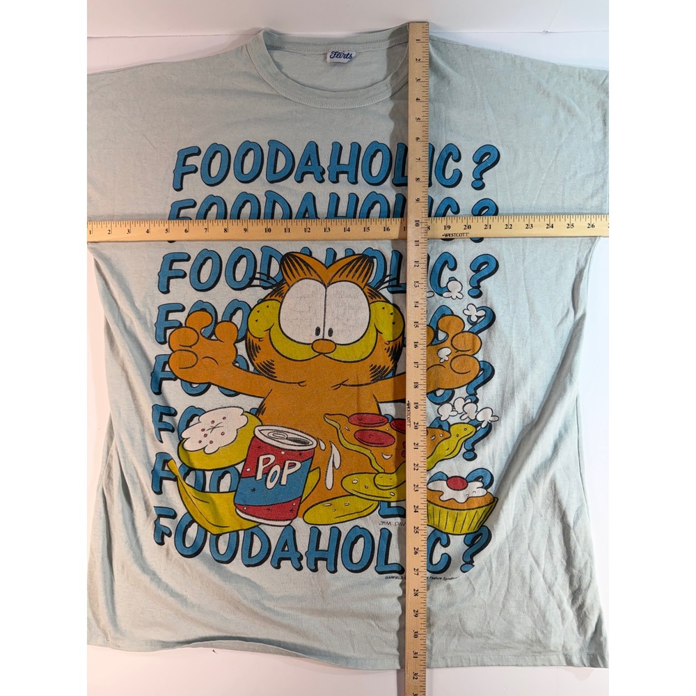 Vintage Garfield Foodaholic T-Shirt 1978 Jim Davis Light Blue Flirts XL 2XL
